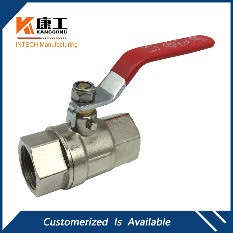 CE Approval Brass Ball Valve, Female×Female, Nickle Plated Body