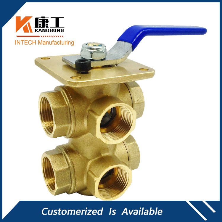 6 Port Dual Diverting Brass Ball Valve-3/4" Full Port, with ISO 5211 Mounting Plat