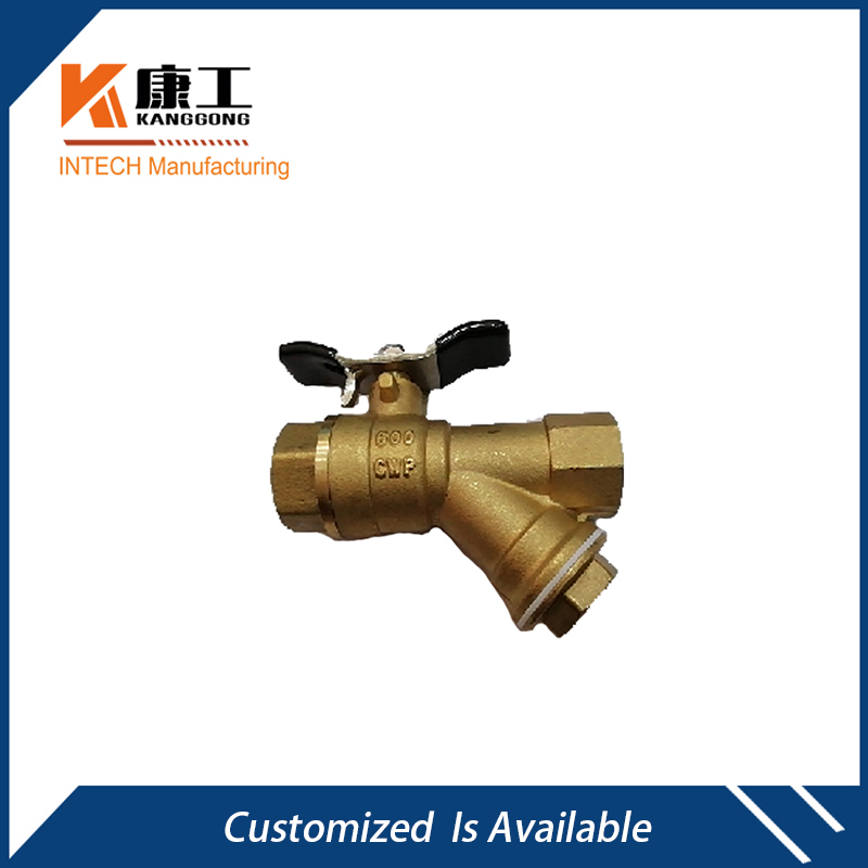 Brass Y-Strainer Shut-Off Valve wStainless T-Handle